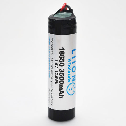 1S1P 3.7V 3500mAh 18650 Battery with Wires - LG MJ1 cell inside