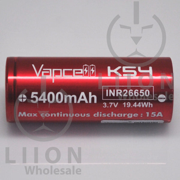 Vapcell K54 26650 15A Flat Top 5400mAh Battery - Genuine Liion Wholesale Batteries Vapcell K54 26650 15A Flat Top 5400mAh Battery - Genuine Liion Wholesale Batteries