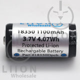 Protected 1100mAh 10A 18350 Button Top Battery - Side