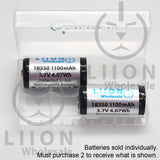 Protected 1100mAh 10A 18350 Button Top Battery - Case