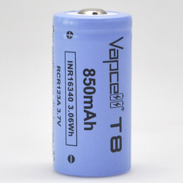 Vapcell T8 16340/RCR123A 3A Button Top 850mAh Battery - Genuine