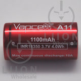 Vapcell A11 18350 10A Flat Top 1100mAh Battery - Side