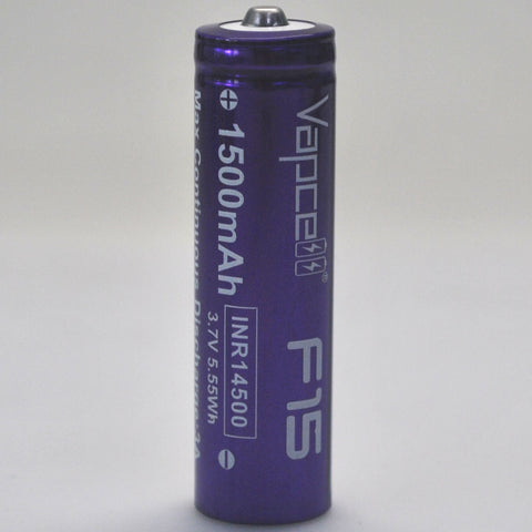 Vapcell F15 14500 3A Button Top 1500mAh Battery - Genuine Liion Wholesale Batteries Vapcell F15 14500 3A Button Top 1500mAh Battery - Genuine Liion Wholesale Batteries