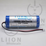 1S1PNCR18500A 3.6V 2040mAh 18500 size battery pack with wire leads (replaces UR18500 Battery Pack) - Side