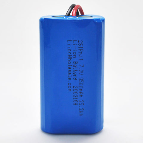 7.2V (7.4V) 3500mAh 10A Lithium Ion Battery Pack with Wire Leads 2S1P - MJ1 cell inside