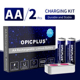 OpicPlus AA Size Button Top 2800mWh 1.5V Battery Kit with charger - 2 Pack