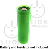 Transparent Green 18650 battery wrap on battery with insulator