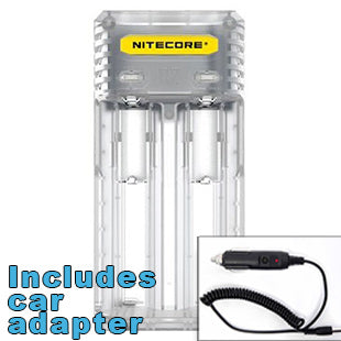 Nitecore Q2 2-bay Digital Lithium Ion Battery Charger w/ Car Adapter - Clear