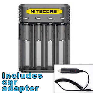 Nitecore Q4 4-bay Digital Lithium Ion Battery Charger w/ Car Adapter - Black