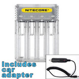 Nitecore Q4 4-bay Digital Lithium Ion Battery Charger w/ Car Adapter - Clear