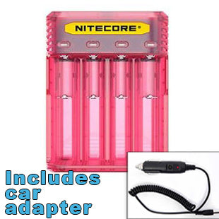 Nitecore Q4 4-bay Digital Lithium Ion Battery Charger w/ Car Adapter - Pink