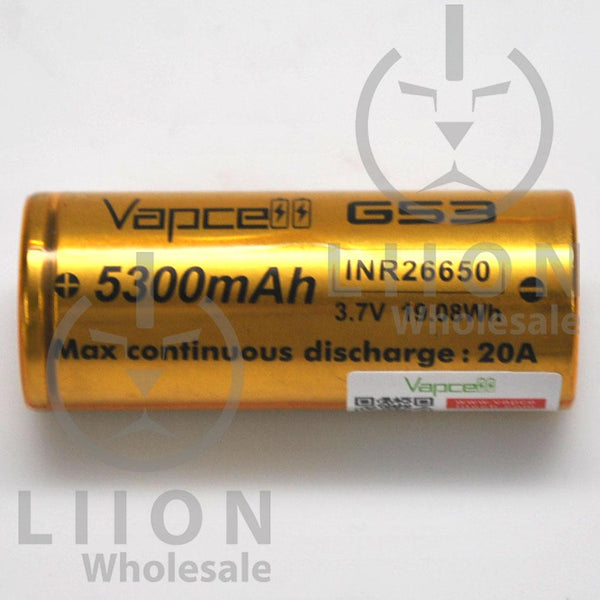 Vapcell G53 26650 20a Flat Top 5300mah Battery Genuine Liion Wholesale Batteries 3460