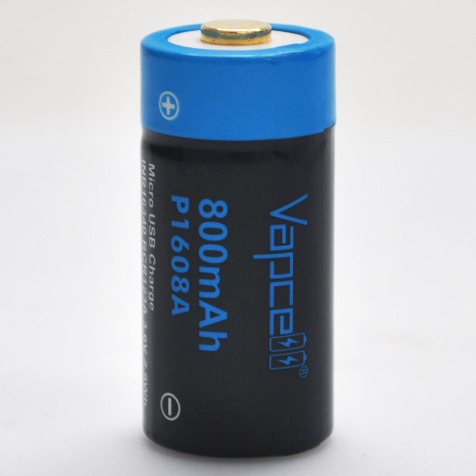 Protected Vapcell P1608A 16340 3A Button Top 800mah USB Battery - Genuine Protected Vapcell P1608A 16340 3A Button Top 800mah USB Battery - Genuine