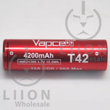 Vapcell T42 21700 35A/50A Flat Top 4200mAh Battery - Side